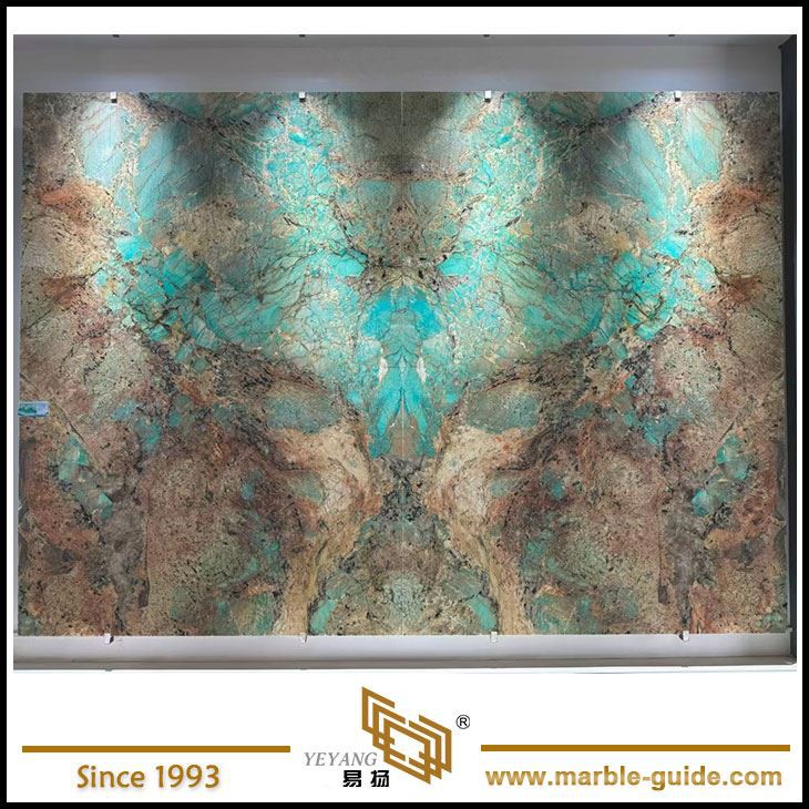 Panel Wal Marmor Gwyrdd Gemstone Moethus Bookmatched