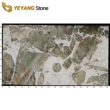 Marmor Gwyrdd Marchog Gyda Slabiau Cerrig Moethus Naturiol Gwythïen Wen