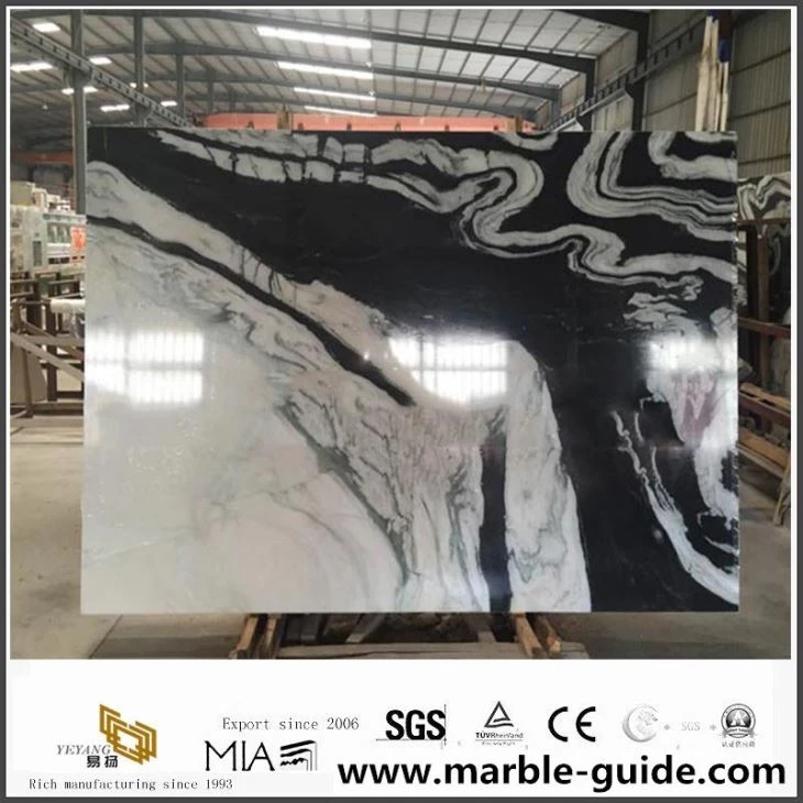 Slab marmor gwyn panda ar gyfer countertops teils lloriau ystafell ymolchi gydag ansawdd uchel