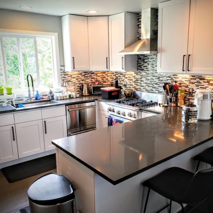 Countertops Chwarts Llwyd Ar Gyfer Cegin